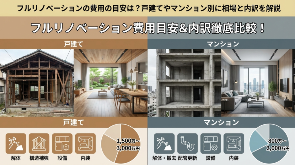 フルリノベーションの費用の目安は？戸建てやマンション別に相場と内訳を解説