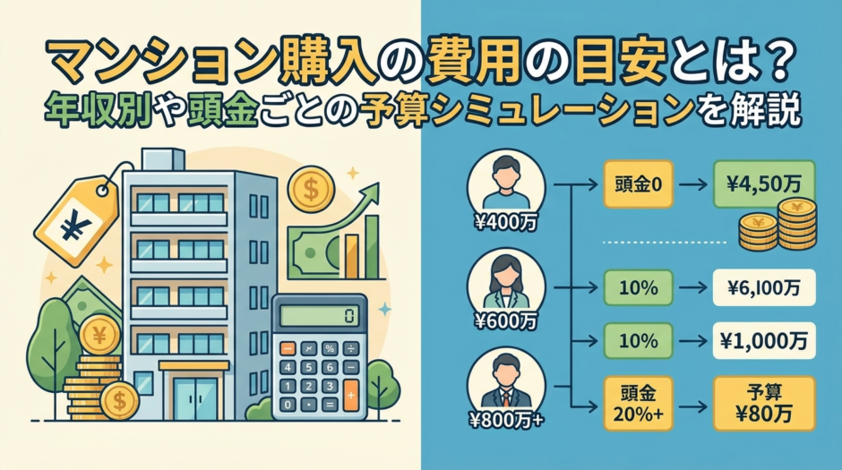 マンション購入の費用の目安とは？年収別や頭金ごとの予算シミュレーションを解説